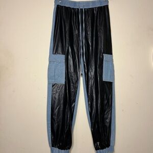 FASHION NOVA Black Pleather and Jean Funky Joggers